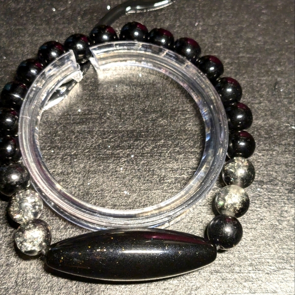 Shadowy Obsidian Odyssey Stretch Bead Bracelet Set - Picture 4 of 5